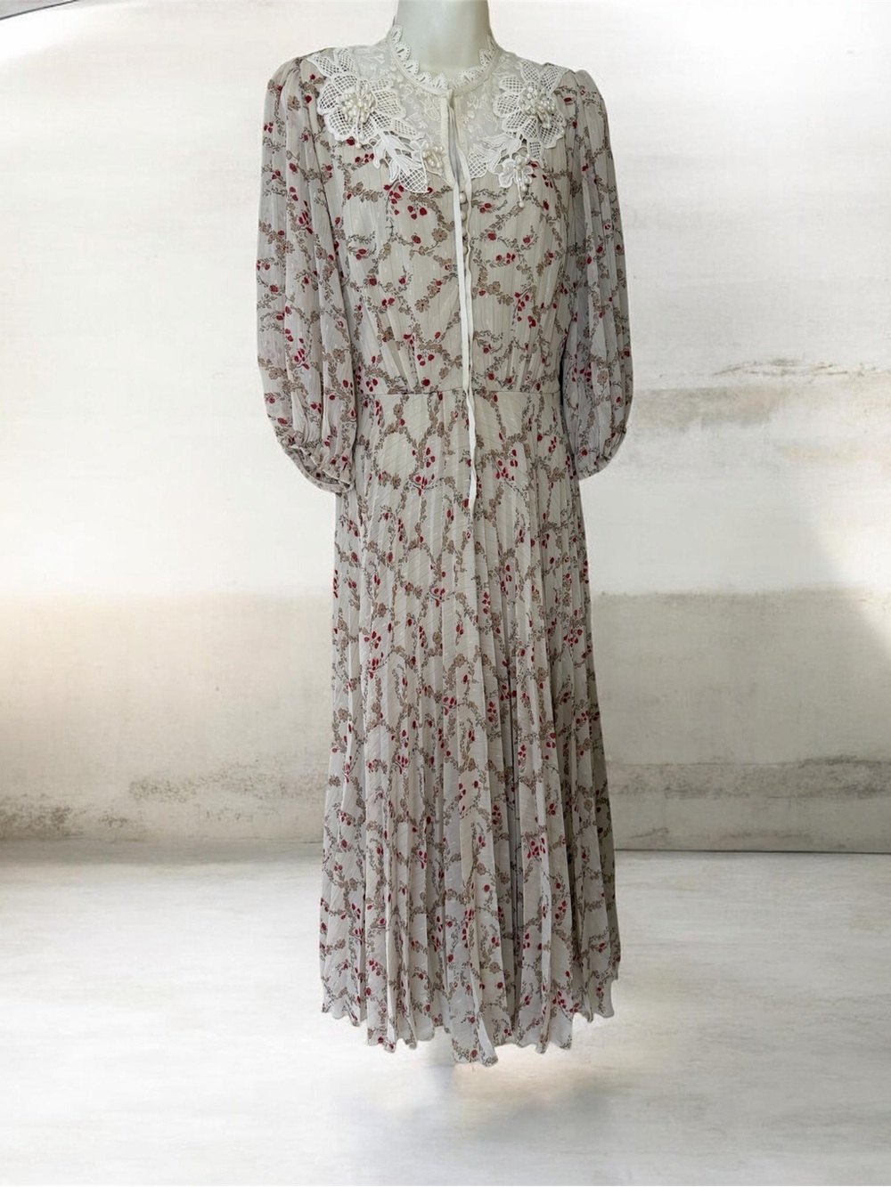 La Parte Cream Floral Lace-Trim Maxi Dress EU 38